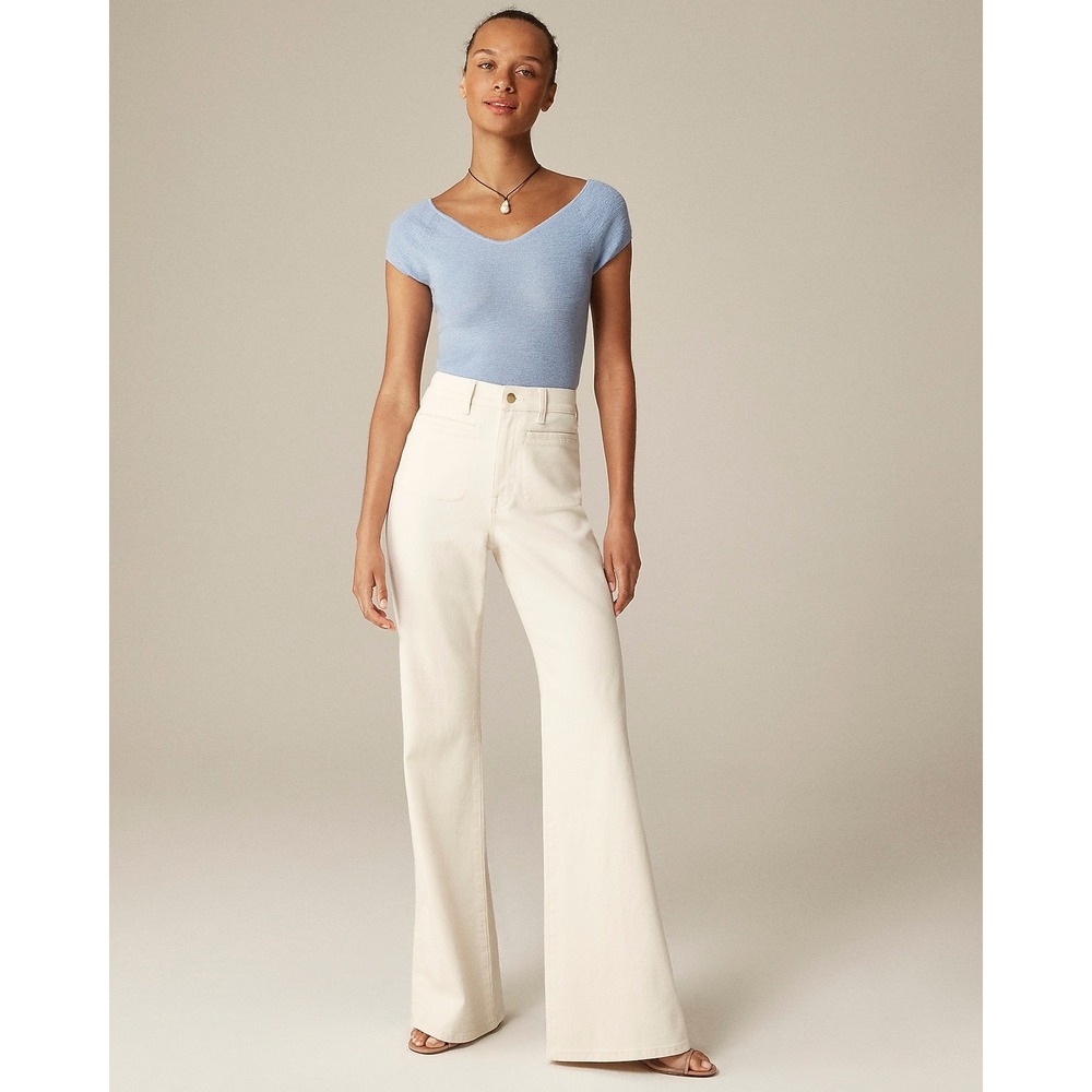 J.Crew High Rise Flare Jeans Cream Ecru Semi Stretch Size 28 NWT